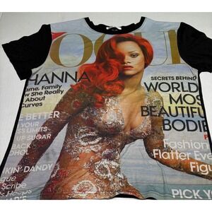 King Rihanna Vogue Magazine Cover Graphic T-Shirt Black Short Sleeve Womens